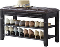 LEILISI Shoe Bench, Storage Rack Organizer with Cushion 2 Tier Lift Top Shoe Rack for Entryway Living Room Bedroom Hallway Wooden Furniture (Black, 31.5'')