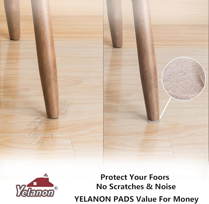 Yelanon Felt Furniture Pads -48 Pcs 1.5" Premium Felt Pads for Chair Legs Furniture, Floor Protectors for Hardwood Floors, Beige