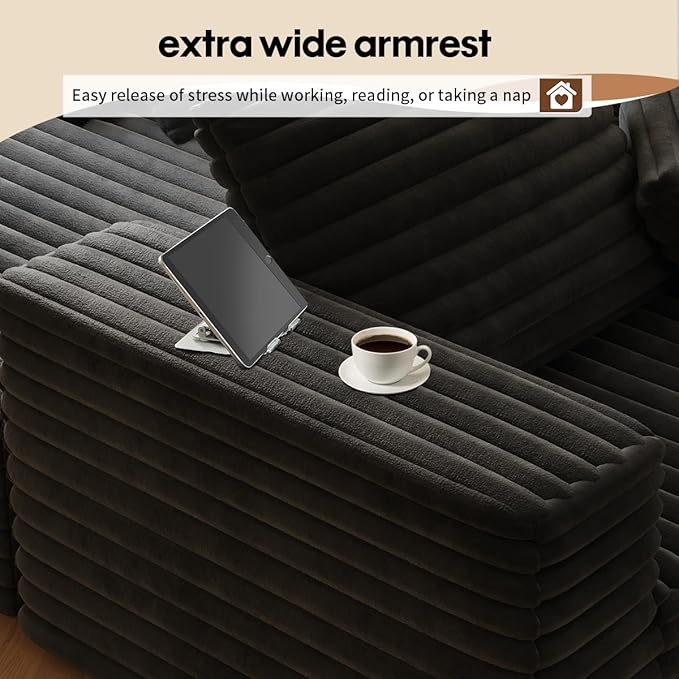 Oversized Lounge Chaise,Cloud Plush Sofa Bed,Upholstered Boneless Cloud Sofa Deep Seat,No Assembly Required,Modern Corduroy Sleeper 3 Seater Chair for Living Room Bedroom Reading,Black