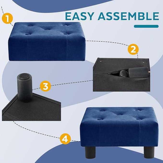 FIMIVIBI Small Foot Stool Ottoman, Velvet Footstool Ottoman Foot Rest for Couch, Rectangle Footstools and Ottomans Small for Living Room, Entryway and Bedroom (Blue)