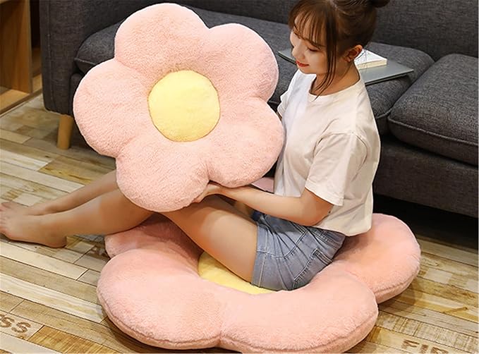 YILANLAN Cute Flower Cushion Plush Floor Pillow Casual Comfortable Pillow Office Living Room Bed Decoration Cushion Simple Room Decoration (40cm, Pink)