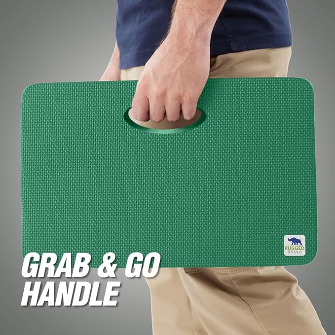 Rugged Rhino Heavy Duty Patent Pending Kneeling Pad, Shock Absorbent Thick Knee Pads, Holds Up to 300 lbs, Protect Knees from Hard Concrete Surfaces, for Mechanics, Yard Gardening, Gym, Pine Green