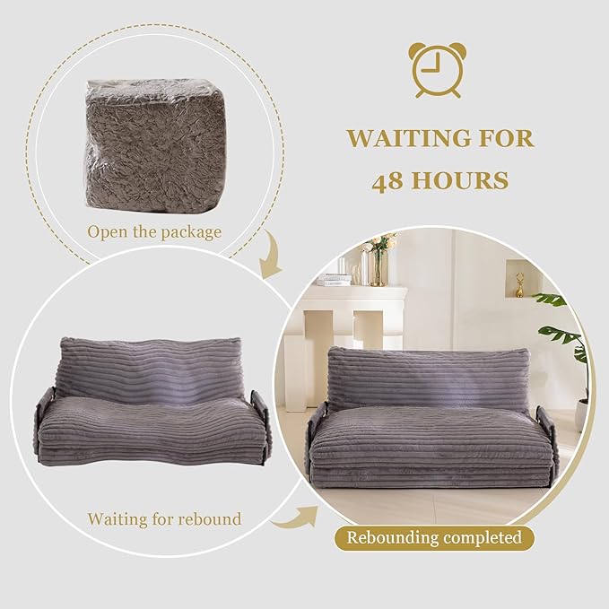 YOSHOOT Adjustable Lazy Floor Sofa Bed, Convertible Bean Bag Sofa Bed Couch, 5-Position Foldable Sleeper Chair with Armrest, Versatile Floor Seating Sofa for Reading Gaming（Grey）