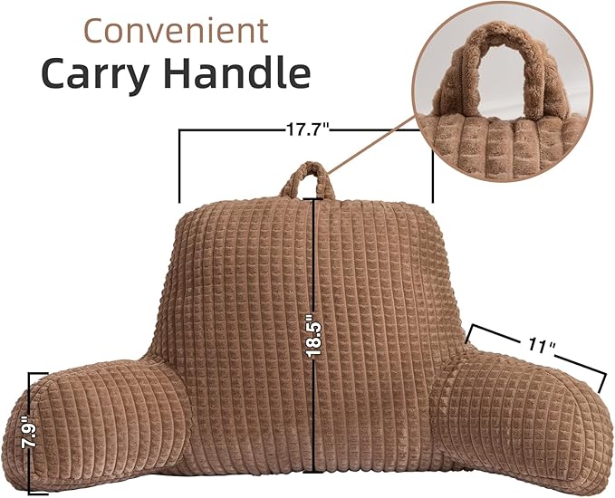 A Nice Night Reading Pillow Bed Wedge Large Adult Children Backrest with Arms Back Support for Sitting Up in Bed/Couch for Lounging Bedrest,Waffle Stereoscopic Design,Khaki