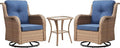Rilyson Patio Chairs Rocking Swivel Chiar - 3 Piece Outdoor Wicker Patio Bistro Set Rattan Rocker Glider Chairs with High Back and Deep Seating for Outside Porch Deck Garden(Yellow/Blue)