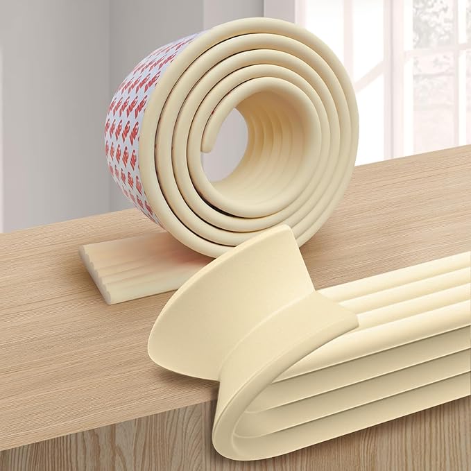 PUSHUJIA Edge and Corner Guards with Strong Adhesive Extra Thick Baby Proofing Furniture Protector for Table Desk Bed Cabinets Child Safety for Home and Nursery (Beige White, 6.56 Feet)