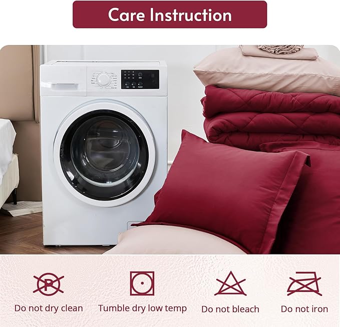 MUXHOMO 7 Pieces California King Comforter Set, Reversible Bed in a Bag Cal King Size, All Season Bedding Set with Comforter, Flat Sheet, Fitted Sheet, Pillowcases & Shams, Burgundy & Rose Gold