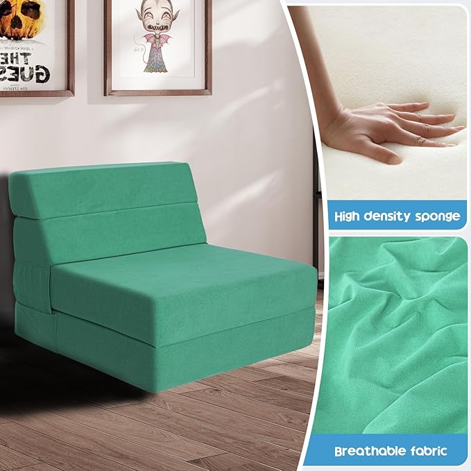 Folding Sofa Bed with Backrest 4 in 1 Convertible Sleeper Chair Memory Foam Fold Out Chair Bed Foldable Mattress Portable Floor Futon Sofa Couch for Living Room/Dorm/Guest Room/Home Office