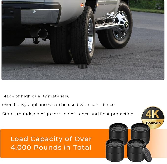 Furniture Risers Bed Risers Heavy Duty 1 inch, 2 inch, 3 inch, 4 inch Round Adjustable Bed Lifts Riser for Desk Legs Table Couch Sofa Chair Refrigerator Washing Machine (1+1 Inch, Black, 4 Pack )