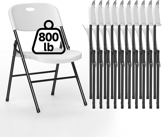 40 Pack Folding Chair, 800 Weight Limit Heavy Duty Plastic Folding Chair Portable Seating for Indoor Outdoor Events, Wedding, Party, Restaurant, Meeting Room White