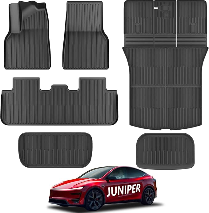 KARPAL Floor Mats Fit for Tesla Model Y Juniper 2025 2026 5-Seat (Not Fit 7 Seats), TPE All Weather Floor Mats & Trunk Mats Backrest Mat 6-PCS for Model Y Juniper Accessories
