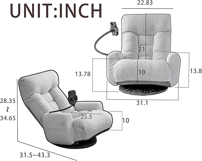Lounge Sofa Chair with Side Pocket Armrests & Phone Holder. Gaming Chair for TV, Reading,Video,Games.Indoor Floor Chaise in Livingroom, Bedroom.Adjustable Foldable Backres&360° Swivel (Beige)