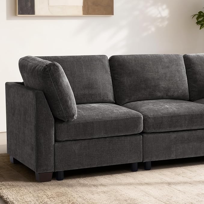 EDILLY 94 inches Oversized Modular Sectional Fabric Cloud Sofa Set, Extra Large L Shaped Couch Reversible Chaise Couch,3 Seat Modular Sofa,Grey