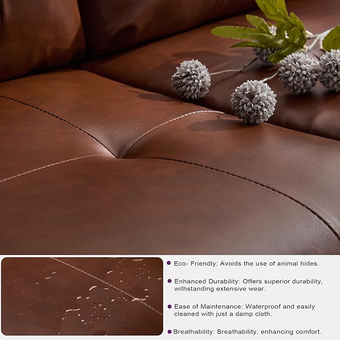 TYBOATLE Accent Chairs Set of 2, Comfy Modern Living Room Brown Leather Reading Accent Chairs Tufted Mid Century Arm Chair Small Salon Chair for Office Bedroom (2, Brown)