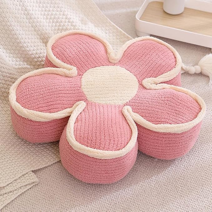 Sexysamba Flower Shaped Floor Seat Pillows Cushions 19.7" x 5.9", Cute Aesthetic Daisy Flower Decorative Throw Pillows Preppy Floor Seating Cushion for Girls Bedroom Room Sofa Chair Decor,Pink
