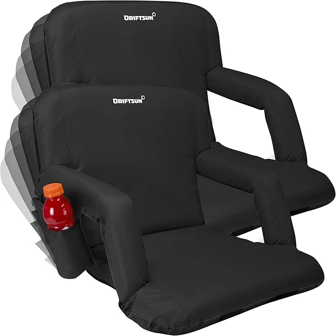 Driftsun 2 Pack Standard Size Stadium Seats with Back Support - Deluxe Foldable Stadium Chairs for Bleachers - Folding Waterproof Sport Chair - Easy to Transport