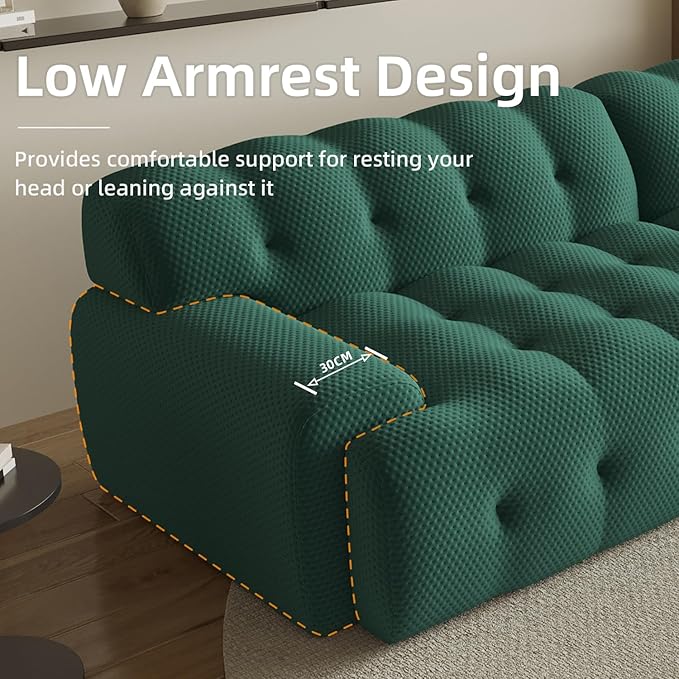 Oversized Loveseat Sofa, 3D Mesh Fabric Comfy Sectional Cloud Sofa Couches, Curved Couch for Living Room, Office, Apartment,No Assembly Required (Green, 102.4")
