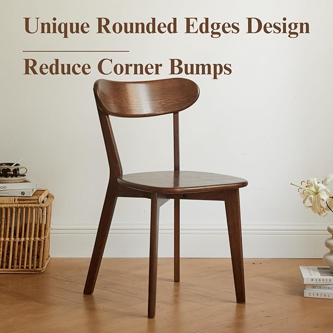 Hymus 100% Solid Oak Wood Dining Room Chairs - Practical Kitchen Chairs for Dining Room, Kitchen, Living Room (4, Walnut)