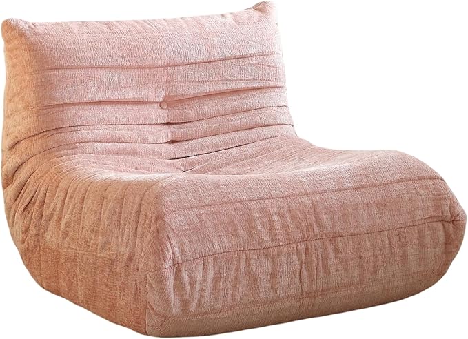 Bean Bag Chair - Memory Foam Bean Bag Chair for Adults, Comfy High-Resilience Single Sofa, Small Space Floor Chair, Chaise Lounge for Living Room, Bedroom (Pink, Wrinkles)