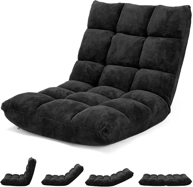 ARLIME Adjustable Floor Chair, 14-Position Lazy Sofa Chair with Back Support & Thick Padding, Portable Foldable Floor Couch for Adults, Kids, Use in Bedroom, Living Room, Home Theater (Black)