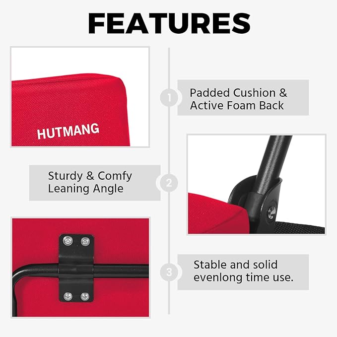 HUTMANG Stadium Seating for Bleachers, Wide Stadium Seats for Bleachers with Back Support,Portable Stadium Seat Folding Padded Comfort Stadium Chair with Shoulder Strap,Perfect for Sports Events(Red)