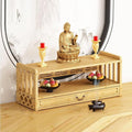 Low 3-Tier Meditation Table with Drawer,Bamboo Altar Tables,Puja Desks,Tatami Desk,27.2”W,Wood Color