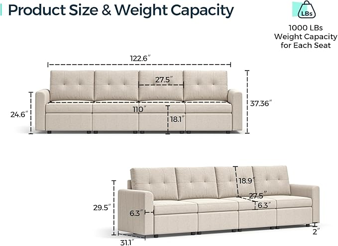 LINSY HOME Modular Sectional Sofa Oversized, Removable Cover Living Room Couches with Storage Deep Seat & Ottoman Chaise L/U Shaped Sofa Modern Couch (Dark Grey, 4 Seats)