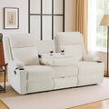 PALLOME Chenille Reclining Sofa 3-Seater with Convertible Table, Storage Ottoman & Cup Holders | Modern Space-Saving Couch, Ergonomic Living Room Furniture (Cream)