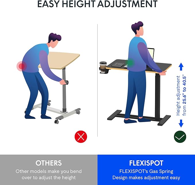 FLEXISPOT H7 Adjustable Overbed Bedside Table with Wheels Pneumatic Mobile Standing Desk Laptop Desk Rolling Computer Cart Movable Overbed Tables Hospital Home Use(27.6" W x 15.7" D, Black Maple)