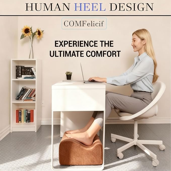 Foot Rest for Under Desk at Work, Ergonomic Under Desk Footrest with Washable Cover, Memory Foam Foot Stool for Office Chair & Gaming Chair, Back & Hip Pain Relief, Brown