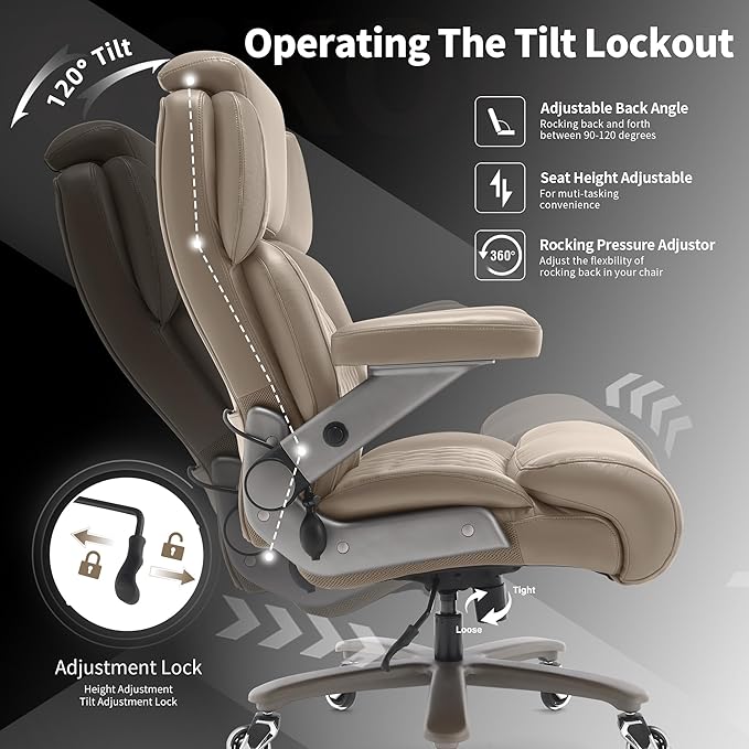 Big and Tall Office Chair 700lbs - Adjustable Headrest&Lumbar Support, 3D Flip Arms, Large Wheels &Heavy Duty Metal Base, Ergonomic High Back Computer Chair Desk Chair, Thick Padded Extra Wide Seat