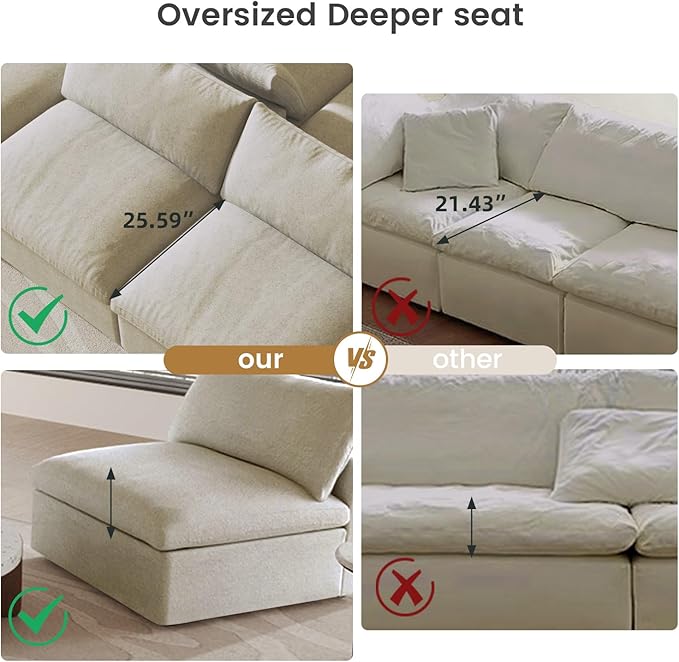Cloud Modular Sectional Sofa Couch,Oversized Couch 8 Seater,160.6" U Shaped Convertible Couches with Storage Ottoman for Living Room,Sofa Covers Washable&Replaceable(Khkai)