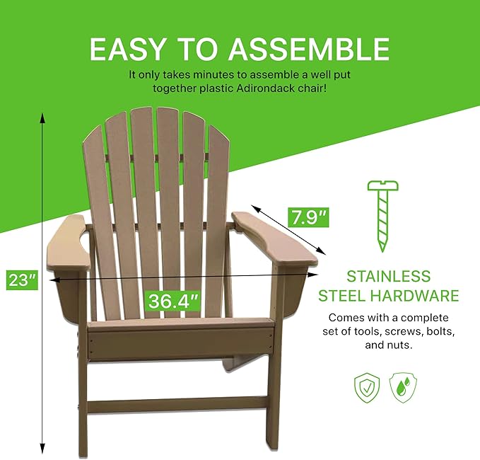 NewTechWood Atlantic Classic Curveback Plastic Weather Resistant Patio Adirondack Chair, Easy Installation, Widely Used in Outdoor, Fire Pit, Deck, Lawn, Outside, Garden Chairs (Roman Antique)