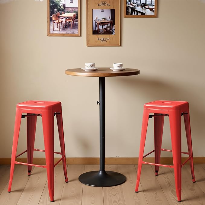Furmax 30 Inch Metal Bar Stools Set of 4, Counter Height Backless Stools, Industrial Bar Chairs Patio Stool Stackable Backless Stool for Kitchen/Dining Room/Bistro/Patio Indoor Outdoor (Red)