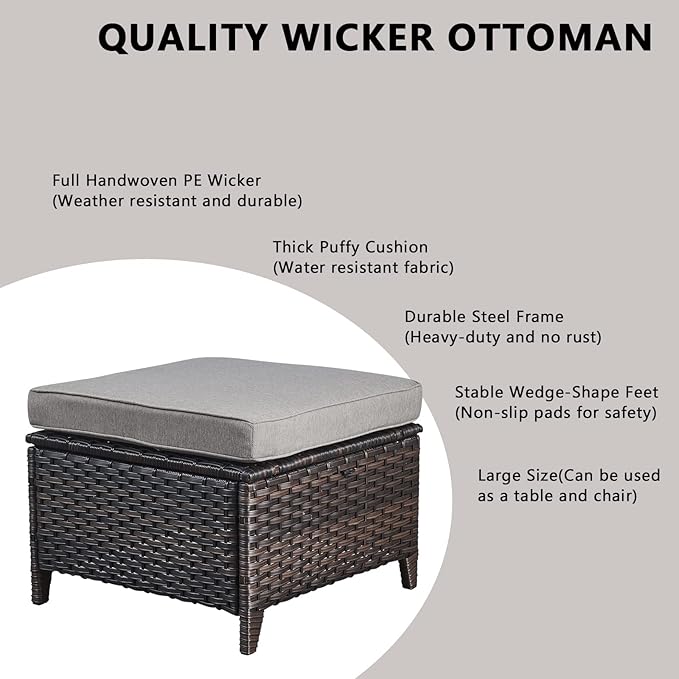 Rilyson Outdoor Patio Furniture Set - Weather Resistant Wicker,High Back,6 inch Cushions,4 Piece Patio Furniture Set with Swivel Rocker Chairs and Ottomans for Deck Porch Yard,Brown/Grey
