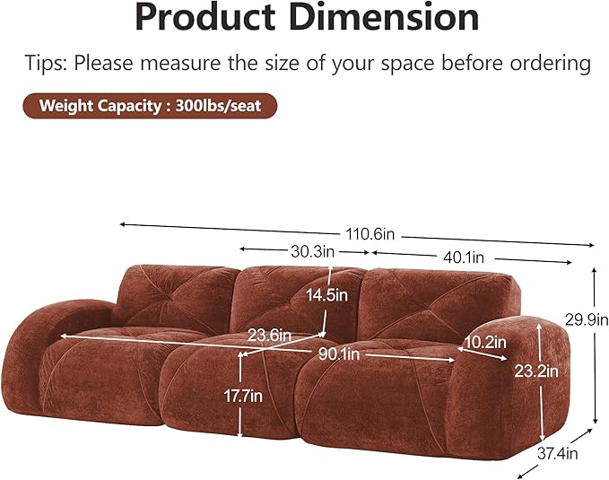 Modular Sectional Sofa with Free Combination,Boneless Floor Couch for Living Room & Lounge,Velvet 3-Seater Sectional Couch with Comfortable Deep Seat,No Assembly Needed