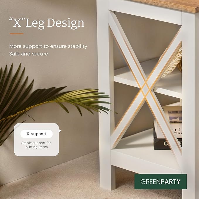 GREEN PARTY End Tables Living Room Set of 2,Side Tables with 3-Tier Storage Shelf, Small Nightstand for Bedroom, Wooden Frame,Small Coffee Table,Ivory White