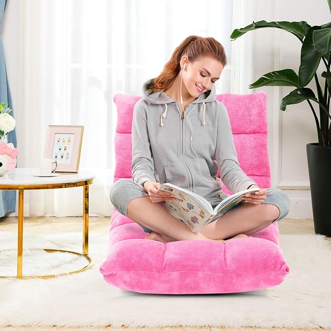KOMFOTT 14-Position Adjustable Palace Lounger with Back Support - Gaming Chair, Meditation Lounger, Living Room Pink
