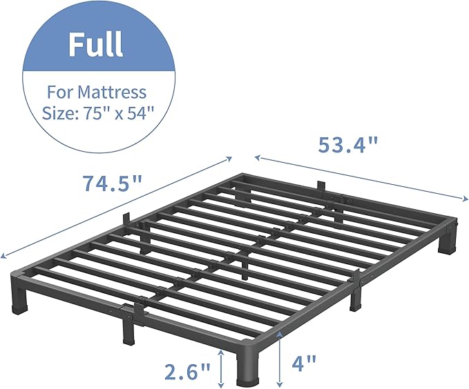 VIPSHOW 4 Inch Full Size Bed Frame, 3500Lbs Heavy Duty Metal Platform with Round Corner Legs Mattress Slide Stopper, Steel Slat Support No Box Spring Needed, Noise Free, Non-Slip, Easy Assembly