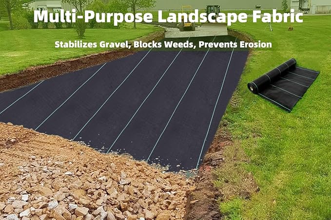 EXTRAEASY Driveway & Landscape Fabric 13ftx60ft Black Plastic, Heavy Duty Geotextile Ground Cover Under Gravel for Driveway Underlayment, Weed Control Garden Barrier Cloth