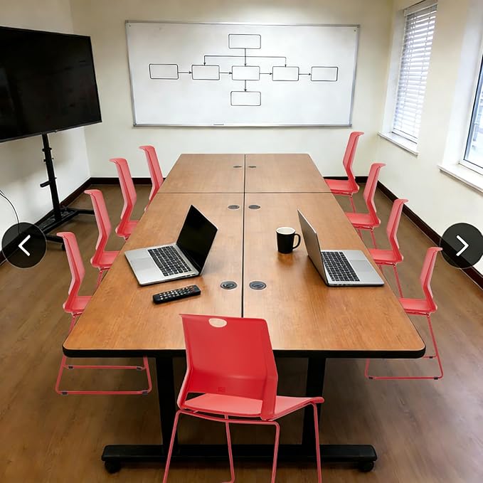 Red Stacking Chairs Set of 4, Modern Stackable Office Chairs with Wide Plastic Seat & Metal Sled Base for Waiting Room Break Room Conference Church Banquet Lobby