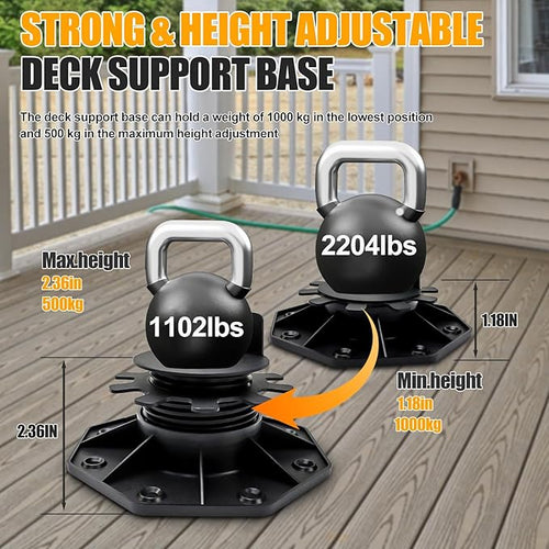 24Pack Adjustable Deck Support Pedestal, Deck Foundation Support Base, More Stable Floor Slate Support Flooring Joist Supports, Height Adjustment Raising from 1-3/16" to 2-3/8", Black