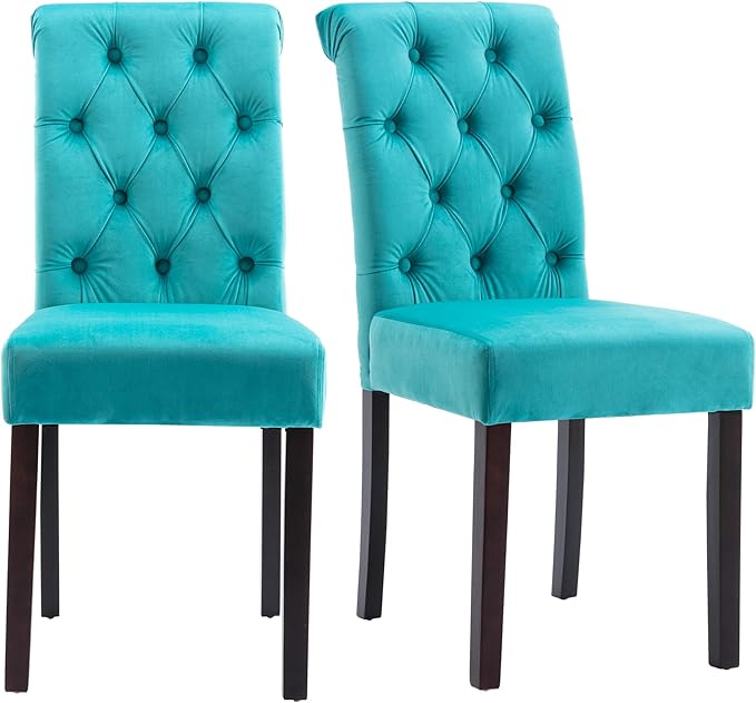 chairus Dining Chairs Set of 2 Mid Century Modern Living Room Chairs with Button Tufted High Back Velvet Armless Chair Comfy Upholstered Side Chairs for Kitchen/Restaurant/Bedroom, Turqs Green