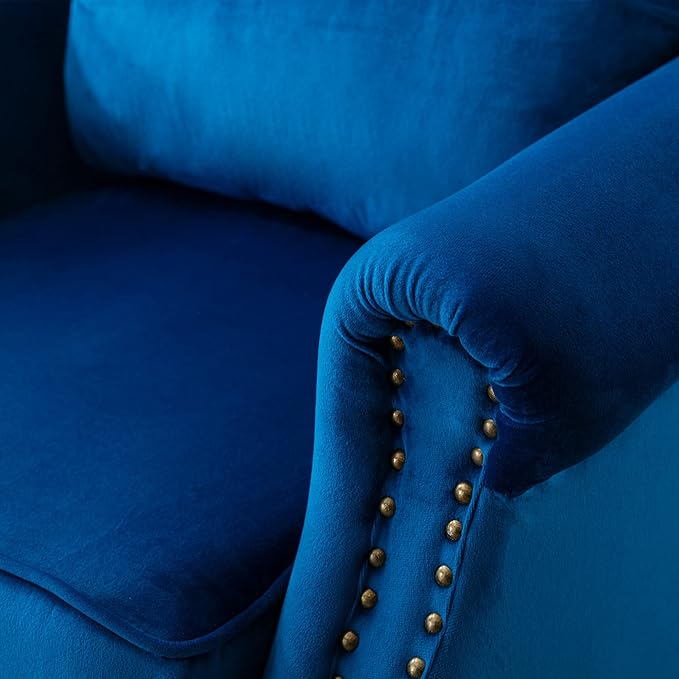 chairus Mid-Century Modern Accent Chairs Set of 2 Comfy Sofa Chairs Channel Back Armchairs with Small Pillow for Living Roon Bedroom Club - Velvet, Blue