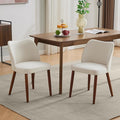 ElfinAura Dining Chair Set of 2, Linen Upholstered Dining Chair with Solid Wood Legs, Wing Backrest, Wooden Kitchen Chair, Kitchen Chairs with Thick Cushions for Dining Room, Living Room, White
