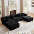 130'' U Shaped Couched for Living Room, Cloud Modular Sectional Couch with 2 Chaise Lounge, Modern Minimalist Upholstered Sofa Sleeper Deep Seat Corner Couch, No Assembly Required Black