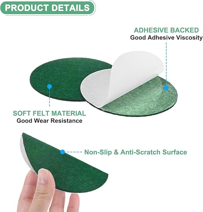 20-Pack Lamp Base Felt, 4 Inch Dia. 2mm Thick Self Adhesive Round Fabric Felt Pads for Lamp/Furniture/DIY, Non-Slip Fiber Backed Patch Circles with Adhesive Backing [Green]