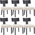 DM Furniture Farmhouse Dining Chairs Set of 6, Linen Fabric Upholstered Kitchen Chairs with Black Distressed Wooden Legs, Comfy Armless Side Chairs for Dining Room/Restaurant, Beige-Black Legs
