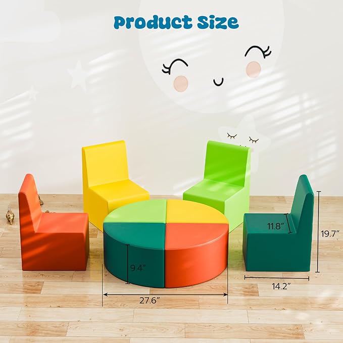 UMOMO MX-02 8 PCS Kids Sofa Set, Daycares Chairs for Toddlers Activities, Colorful Modular Flexible Seating Set for Home Preschool Playroom