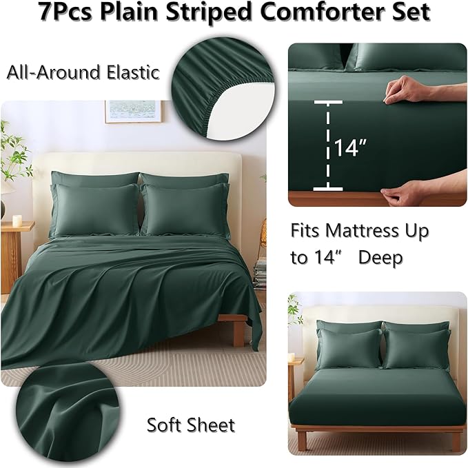 CozyLux King Comforter Set - 7 Pieces Bed in a Bag Forest Green Comforter Set with Sheets Luxury Bed Set All Seasons, Soft Bedding Set with Down Alternative Comforter, Sheets, Pillowcases & Shams
